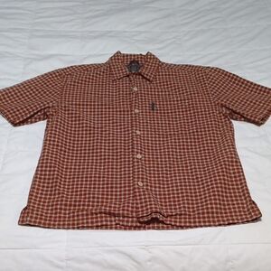 Abercrombie & Fitch Short Sleeve Plaid Button-Down in Rust and White
